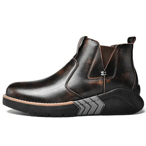new fashion men's chelsea boots casual genuine leather shoes male ankle boot height increasing shoe man nice boots for men
