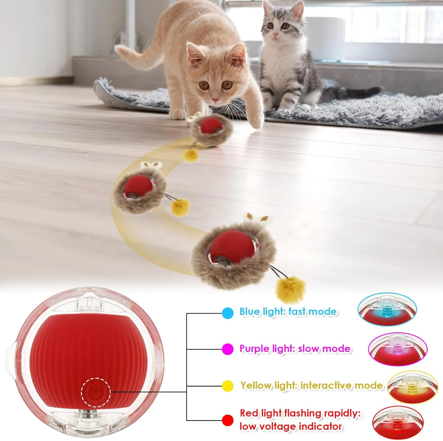 NEW Interactive Cat Toys for Indoor Cats, Electric Cat Ball Fast Rolling in Pouch, Motion Activated Chirping Cat Toy, Hide and Seek Cat Toy with LED Light, Simulated Cat Hunting Toy