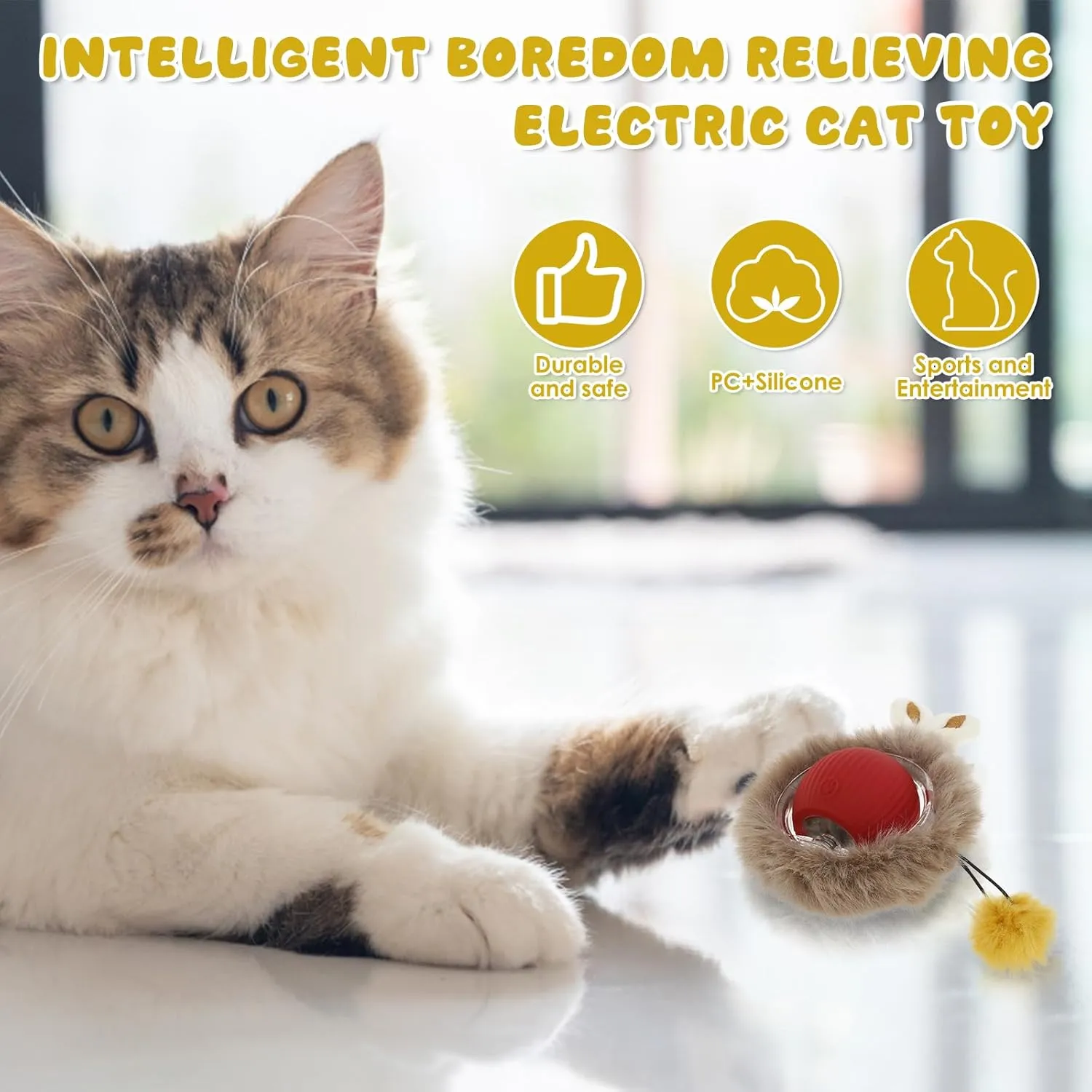NEW Interactive Cat Toys for Indoor Cats, Electric Cat Ball Fast Rolling in Pouch, Motion Activated Chirping Cat Toy, Hide and Seek Cat Toy with LED Light, Simulated Cat Hunting Toy