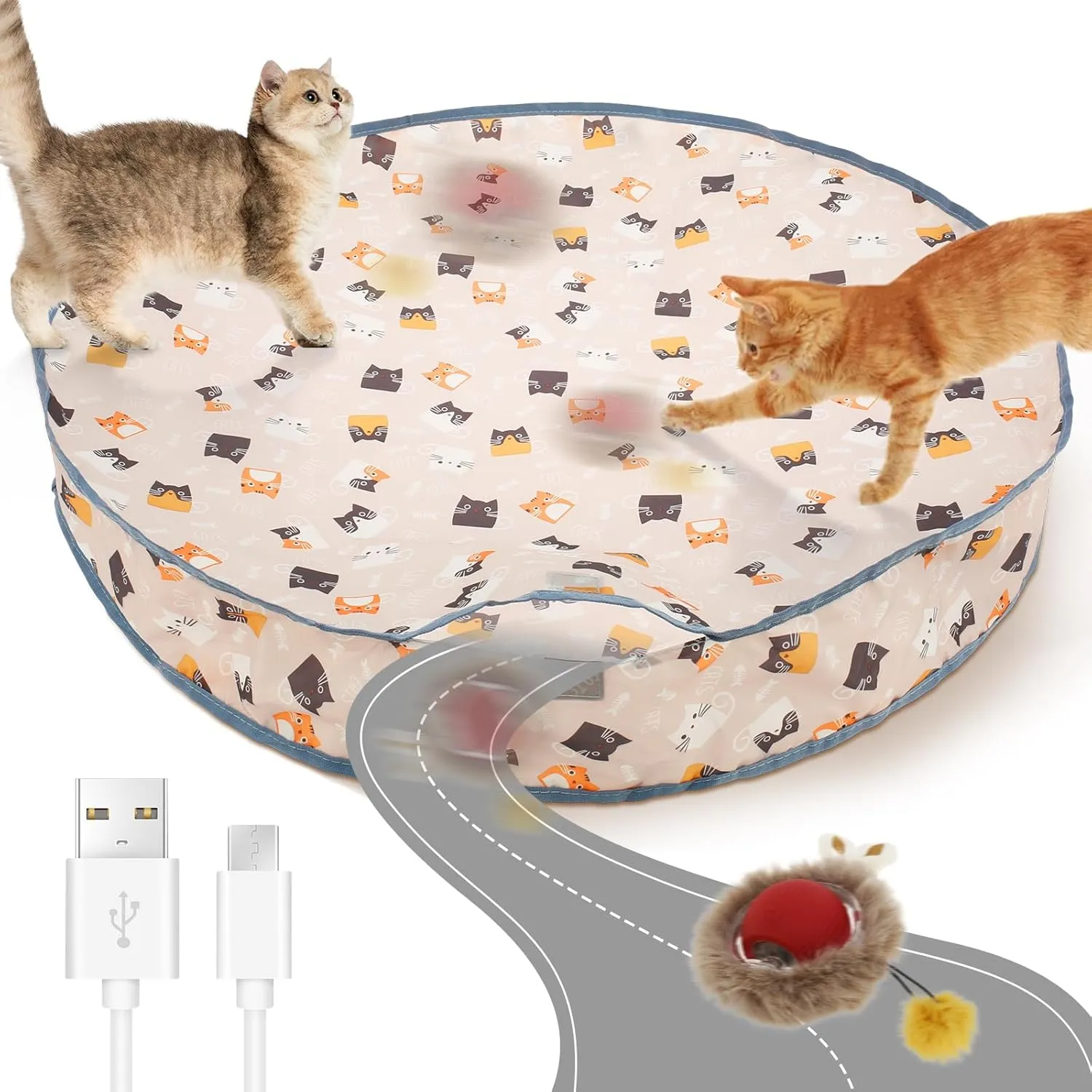 NEW Interactive Cat Toys for Indoor Cats, Electric Cat Ball Fast Rolling in Pouch, Motion Activated Chirping Cat Toy, Hide and Seek Cat Toy with LED Light, Simulated Cat Hunting Toy