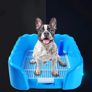 New Kunfort Training Potty for Dogs, Cats, Rabbits etc! Black! Anti-Splash, Portable Indoor/Outdoor Restroom , Alternative to Puppy Pads, Suitable For XS Small Dog Cat Rabbit Corgi,Teddy , Bulldog, Dachshund, Beagle, Bull terrier (M,Blue)