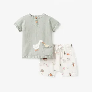 ON THE FARM KNIT HENLEY   ORGANIC MUSLIN SHORT SET
