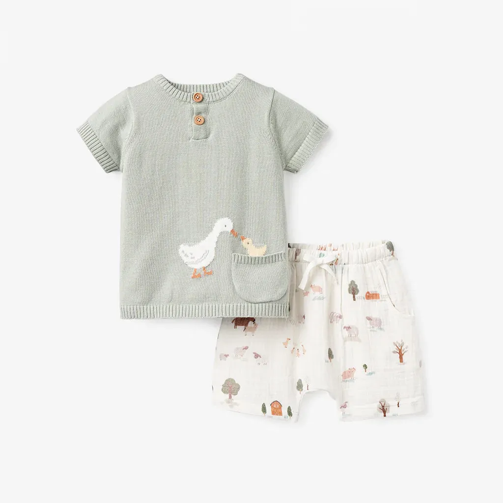 ON THE FARM KNIT HENLEY   ORGANIC MUSLIN SHORT SET