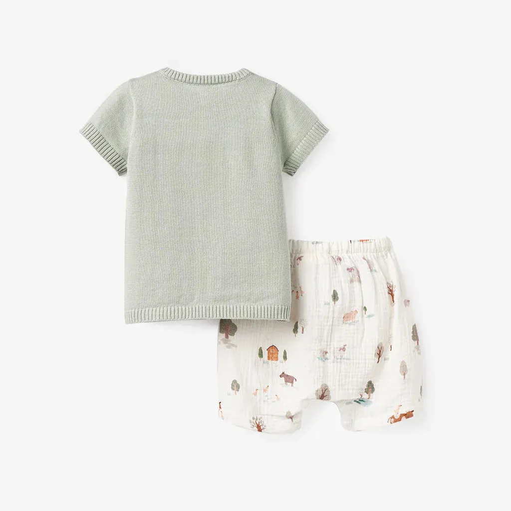 ON THE FARM KNIT HENLEY   ORGANIC MUSLIN SHORT SET