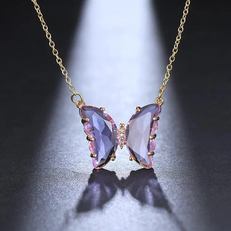 Pack of 3 Purple Pink and Turquoise Blue Butterfly Pendant