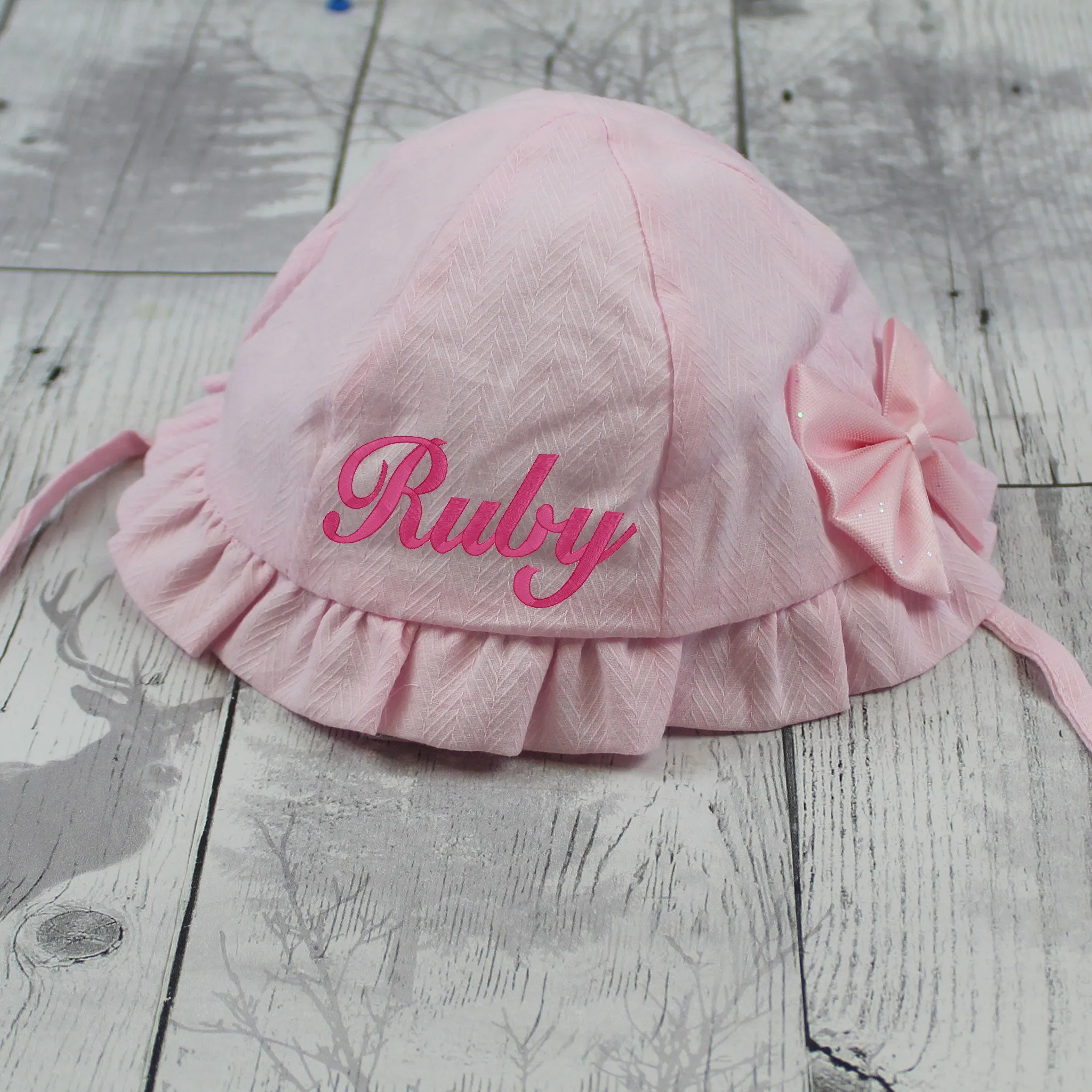 Personalised Sun Hat - Pink with Glitter Bow