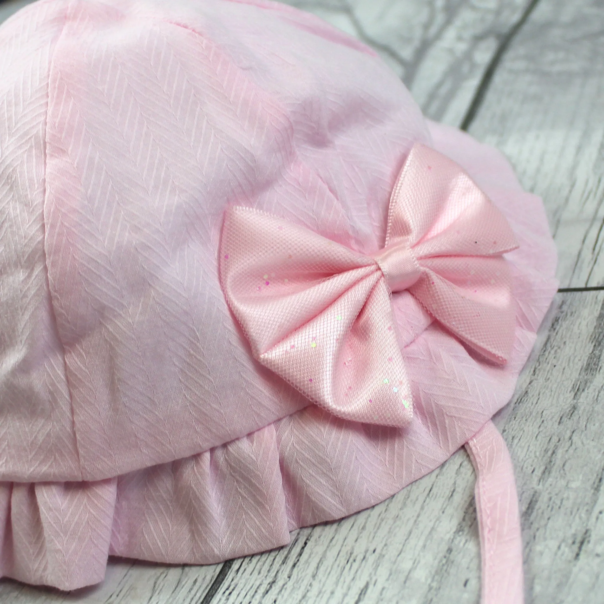Personalised Sun Hat - Pink with Glitter Bow