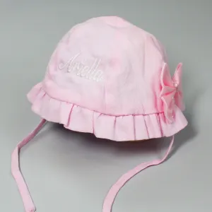 Personalised Sun Hat - Pink with Glitter Bow