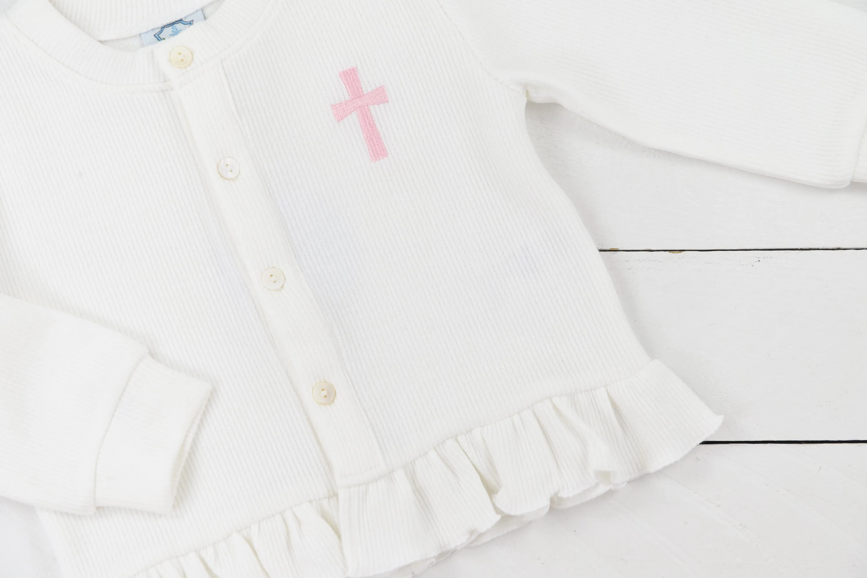 Pink Cross White Cardigan