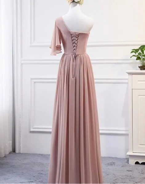 Pink Simple Chiffon A-line Bridesmaid Dress , Party Dress, Pink Party Dresses