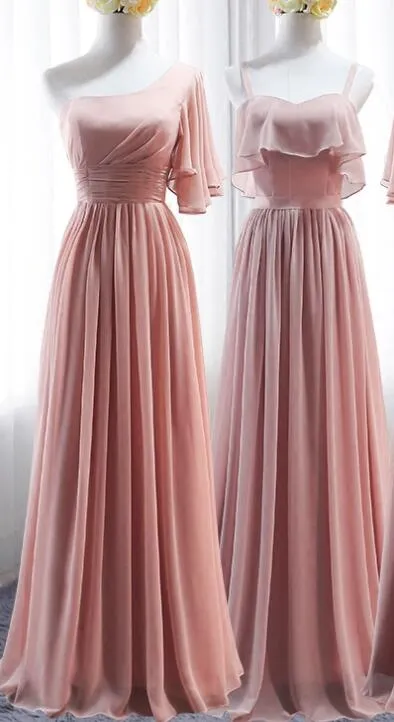 Pink Simple Chiffon A-line Bridesmaid Dress , Party Dress, Pink Party Dresses