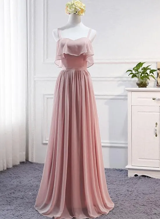 Pink Simple Chiffon A-line Bridesmaid Dress , Party Dress, Pink Party Dresses