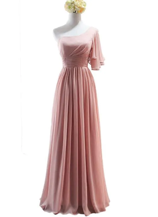Pink Simple Chiffon A-line Bridesmaid Dress , Party Dress, Pink Party Dresses