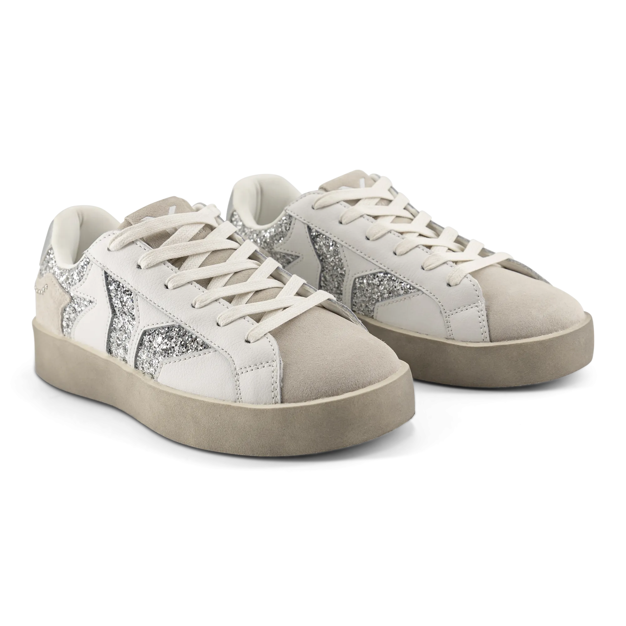 Play Womens Leather Sneaker in silver with glitter wing