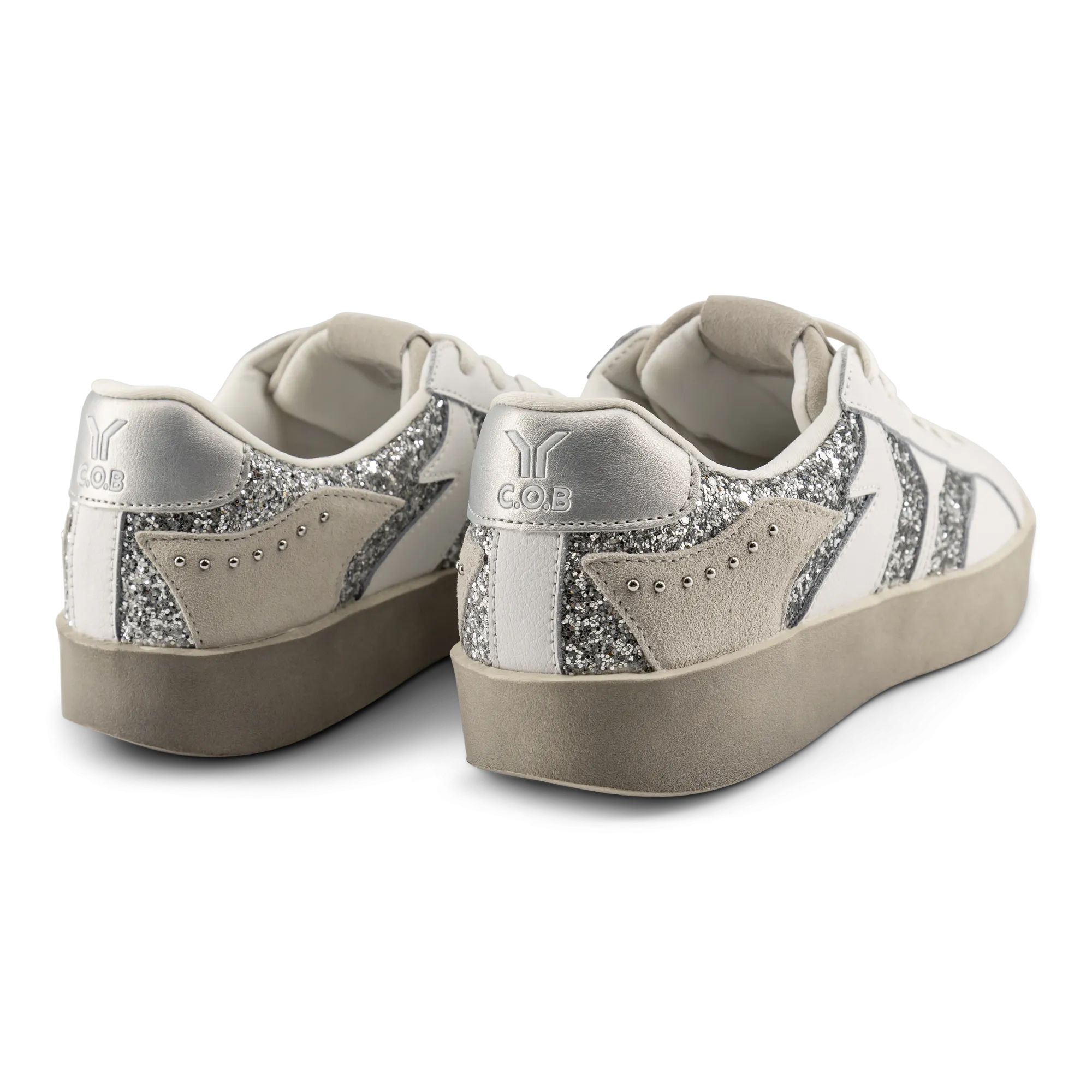 Play Womens Leather Sneaker in silver with glitter wing