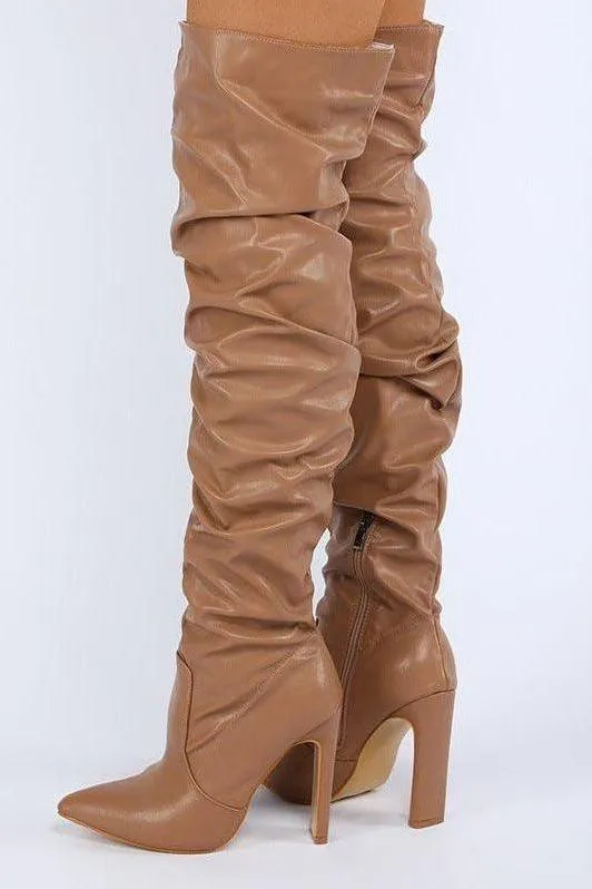 pointy toe thick high heel over the knee boots