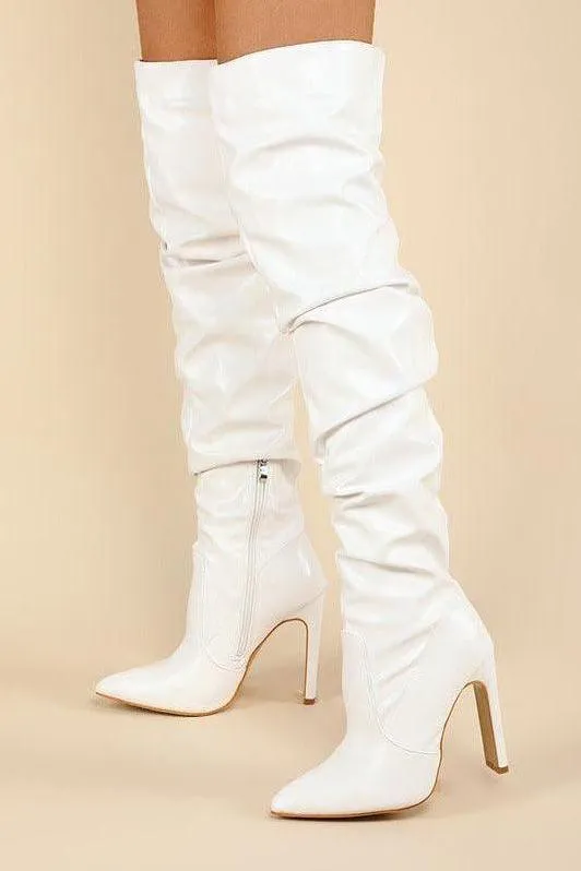 pointy toe thick high heel over the knee boots
