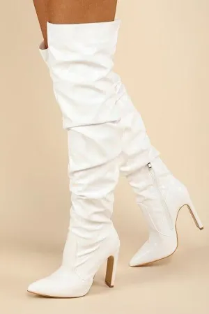 pointy toe thick high heel over the knee boots