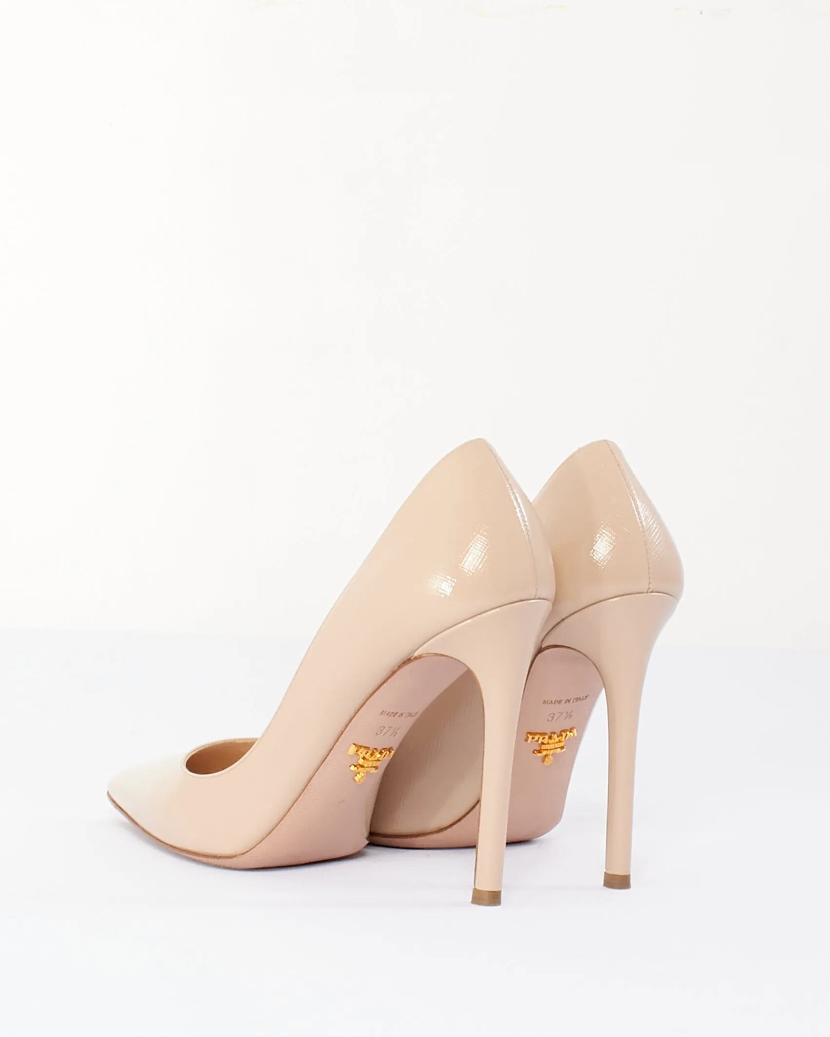 Prada Beige Shiny Leather Calzature Donna 100mm Pumps - 37.5