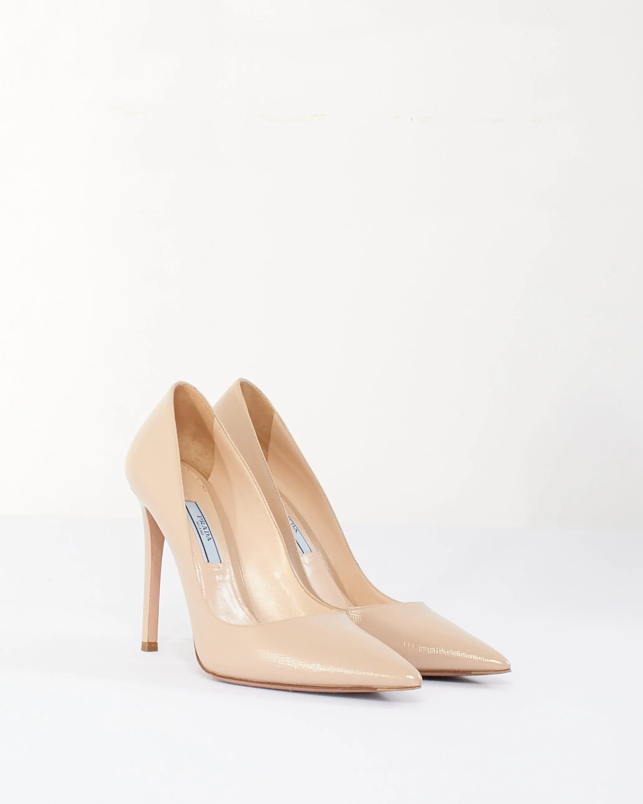 Prada Beige Shiny Leather Calzature Donna 100mm Pumps - 37.5