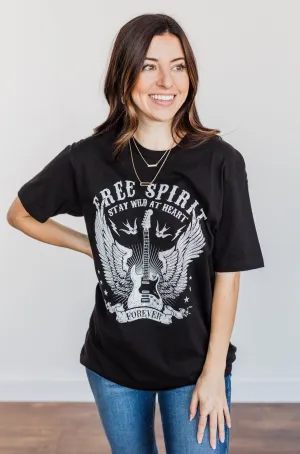 "Free Spirit, Wild At Heart" Graphic Tee- Black