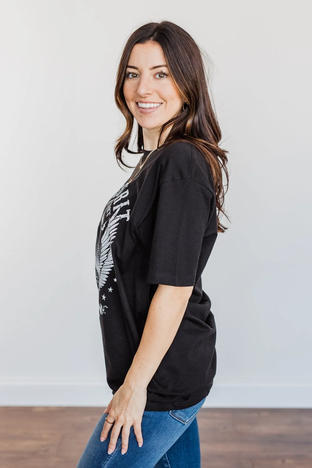 "Free Spirit, Wild At Heart" Graphic Tee- Black