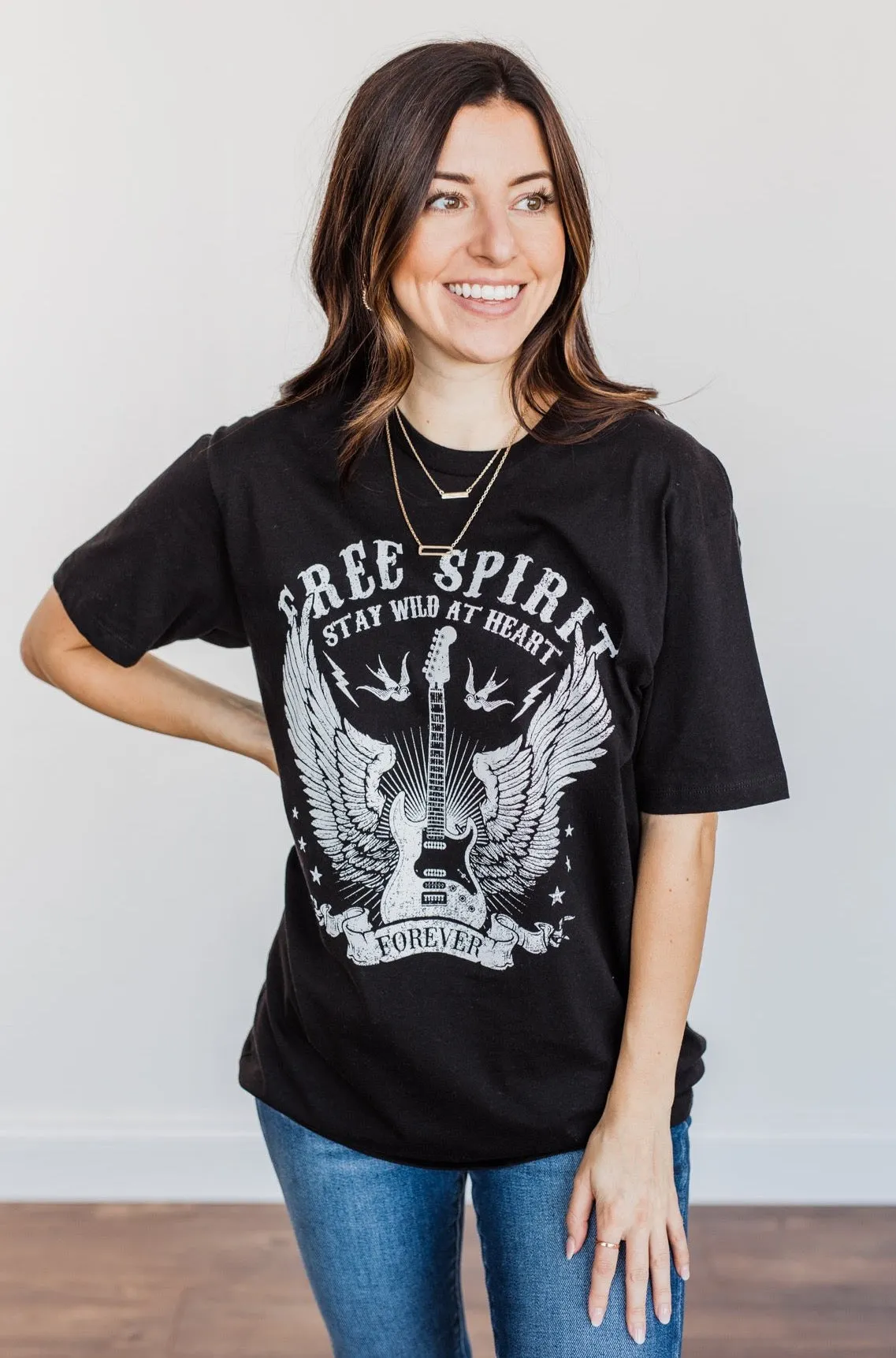 "Free Spirit, Wild At Heart" Graphic Tee- Black