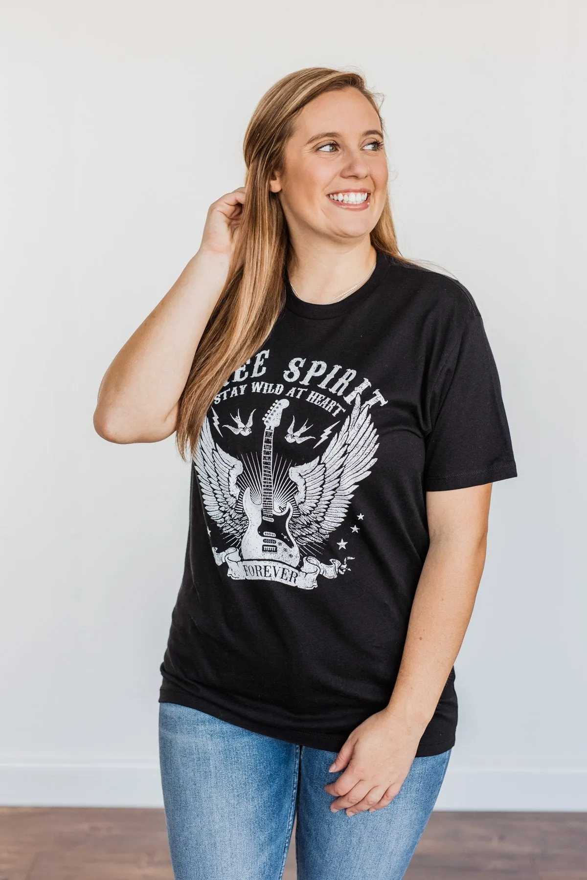 "Free Spirit, Wild At Heart" Graphic Tee- Black