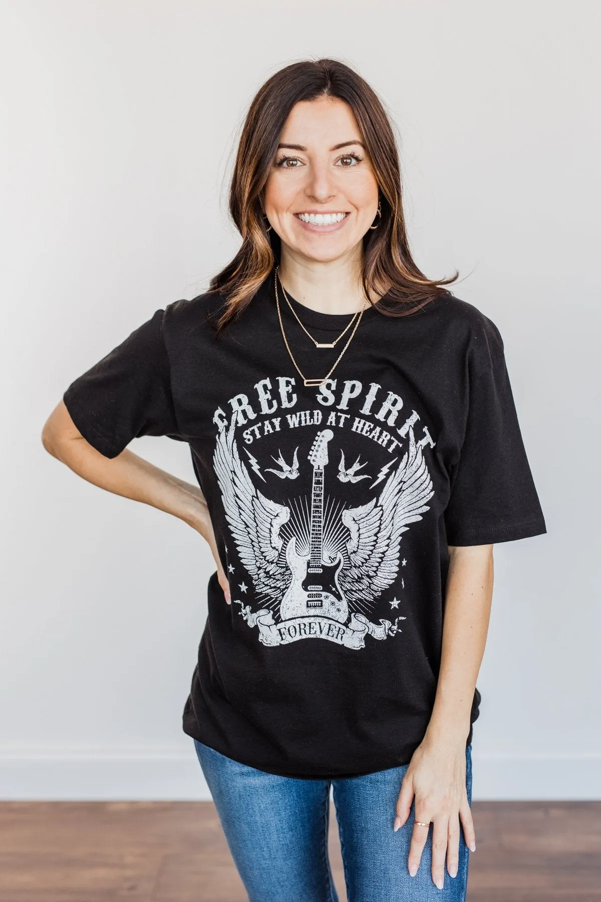 "Free Spirit, Wild At Heart" Graphic Tee- Black