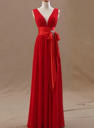 Red Chiffon Bridesmaid Dress, Simple Party Dress, A-line Party Dress