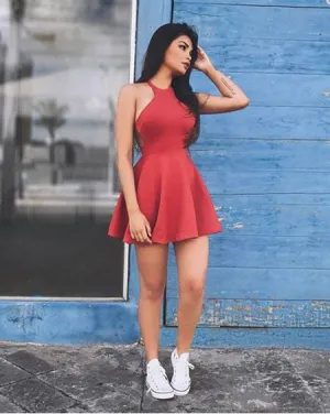 Red Halter Simple Short A Line Homecoming Dress