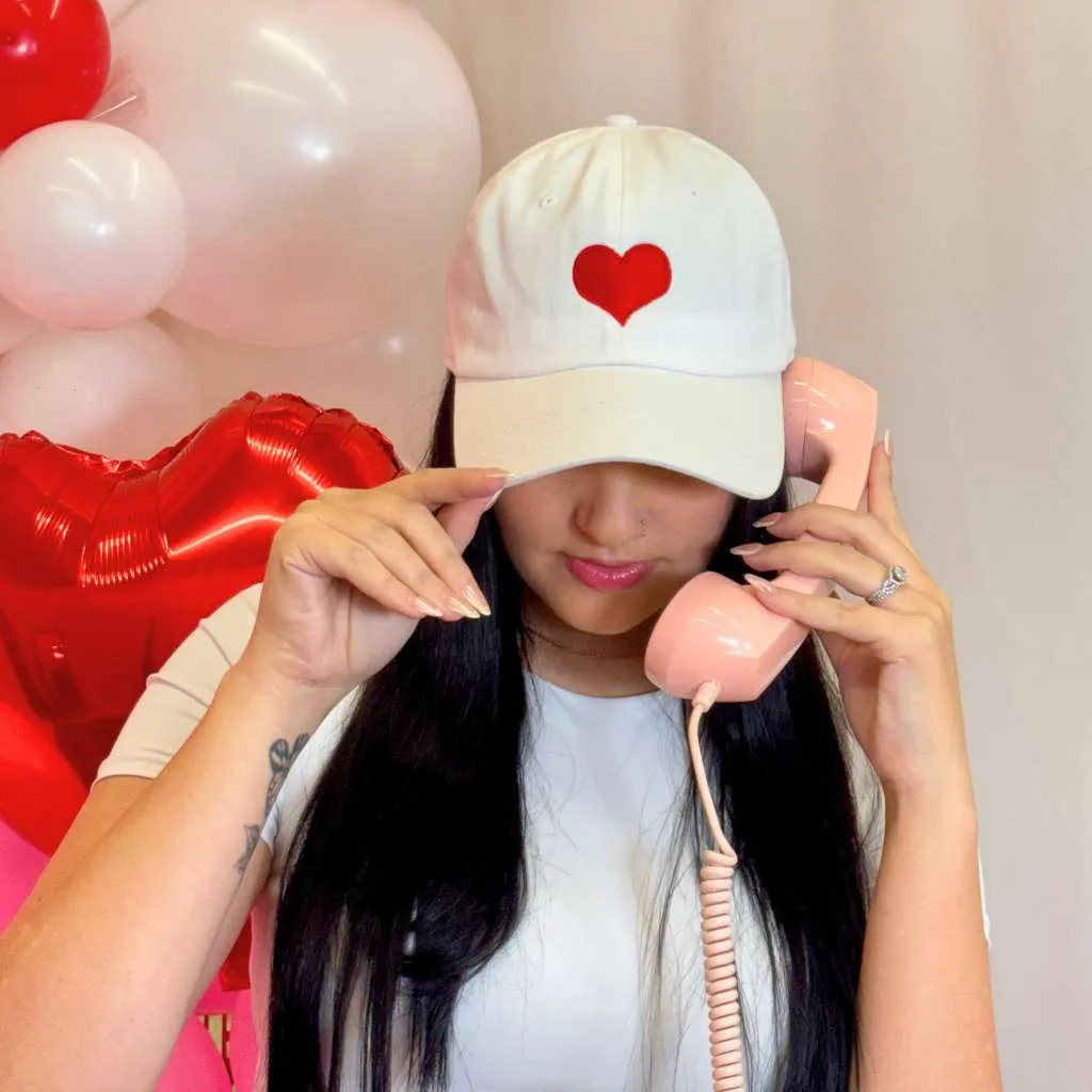 Red Heart Embroidered Baseball Cap – Chic Statement Hat–