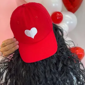 Red Heart Embroidered Baseball Cap – Chic Statement Hat–