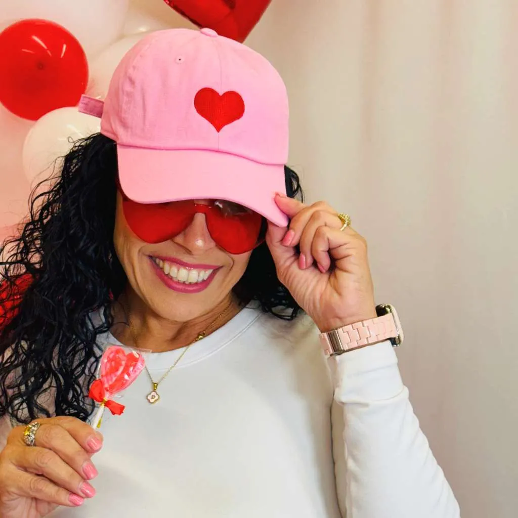 Red Heart Embroidered Baseball Cap – Chic Statement Hat–
