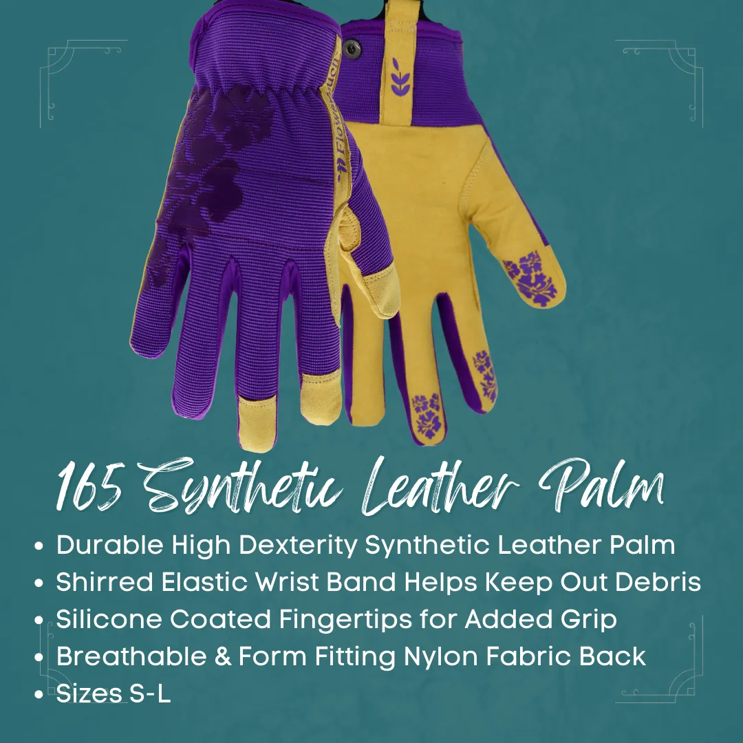Red Steer 165W Flowertouch Synthetic Women's Gloves, Purple, Silicone Coated Fingertips, Sizes S-M