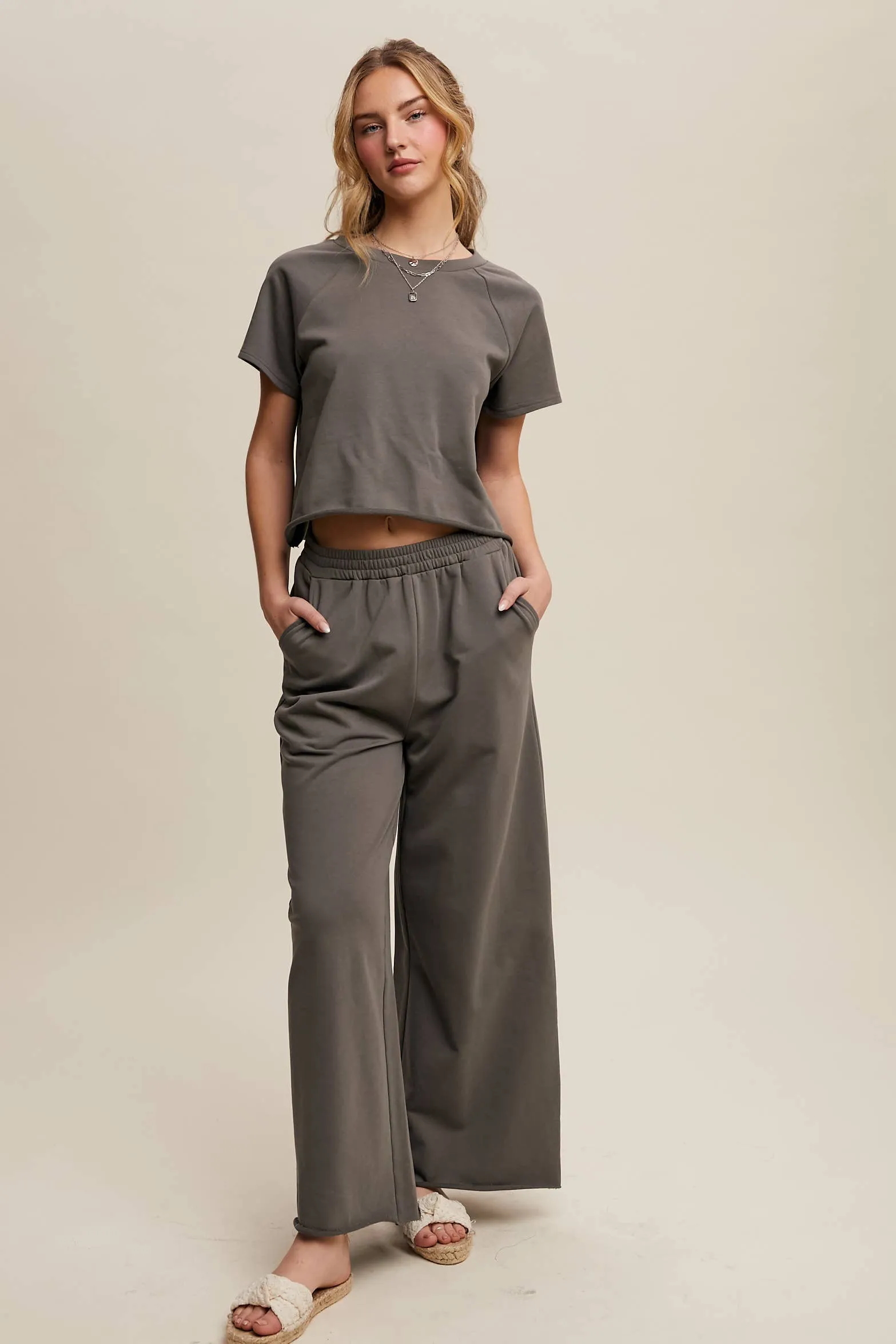 Relaxed Fit Top and Wide Leg Pants Lounge Set