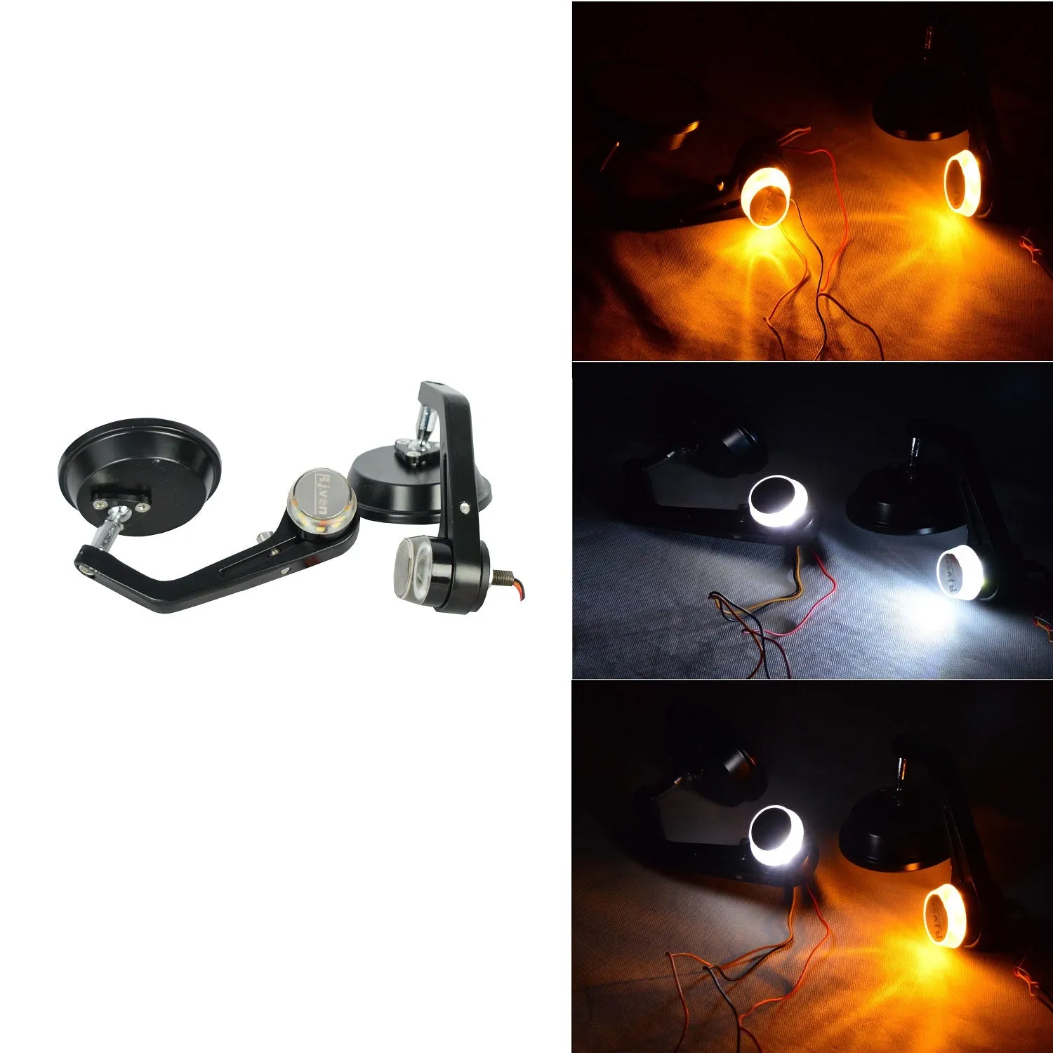 R.J.VON Bike Round Handlebar Mirror With LED Turn Signal LED Side Indicator Light  For - All Bike /Royal Enfield Bullet