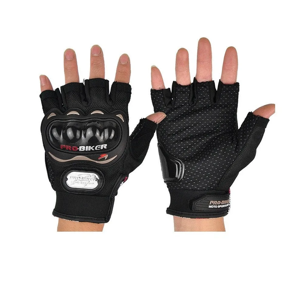R.J.VON Biker Motorcycle Riding &Touring Hand Gloves Half Finger (Black)