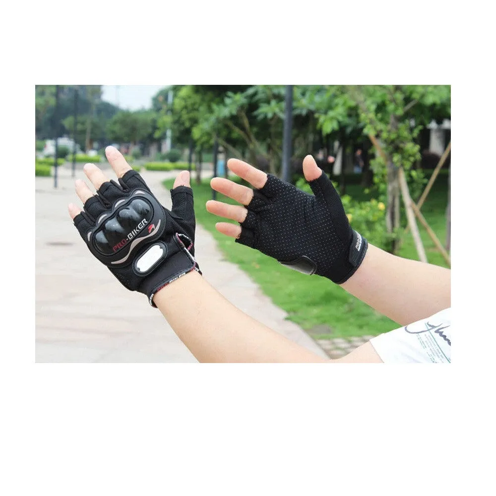 R.J.VON Biker Motorcycle Riding &Touring Hand Gloves Half Finger (Black)