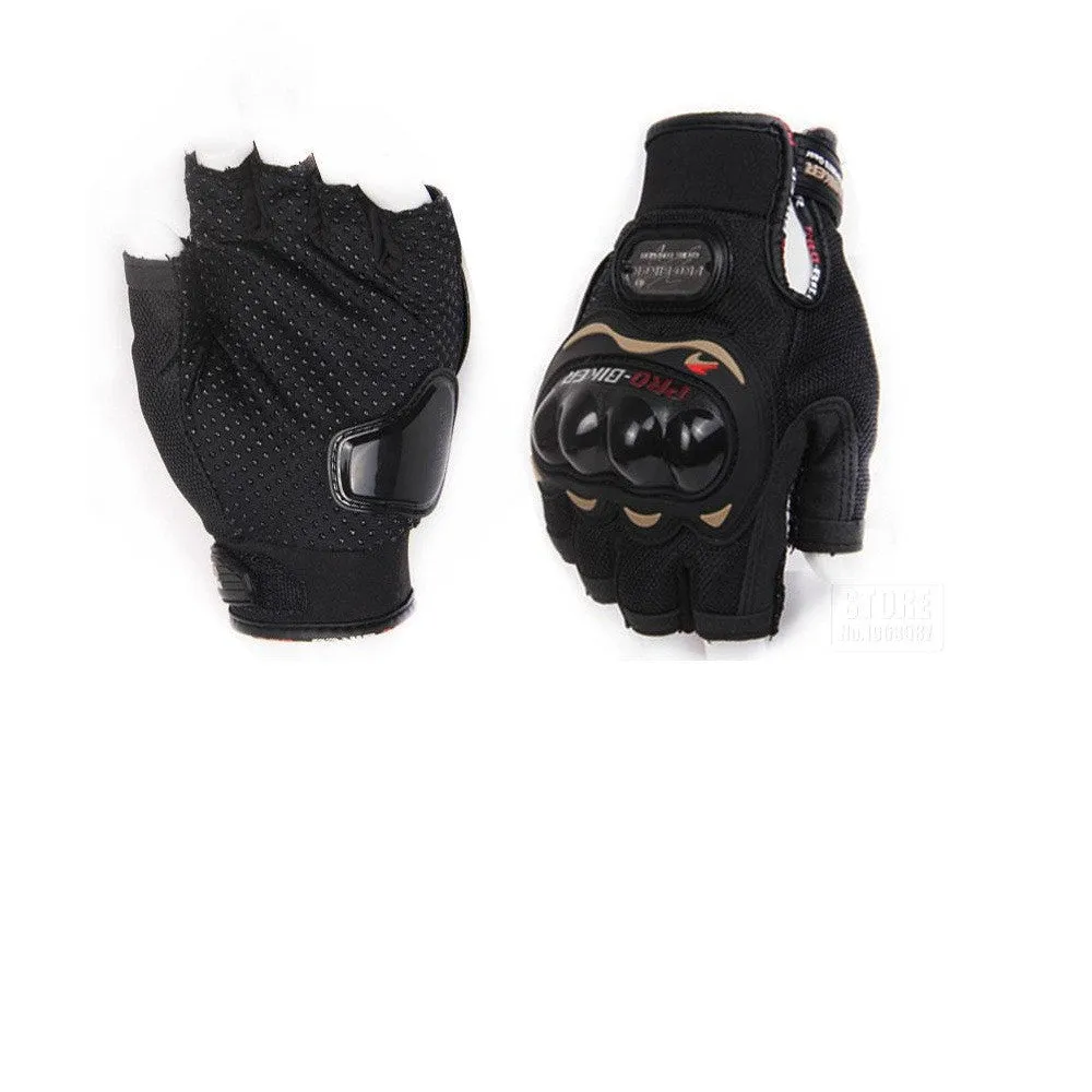 R.J.VON Biker Motorcycle Riding &Touring Hand Gloves Half Finger (Black)