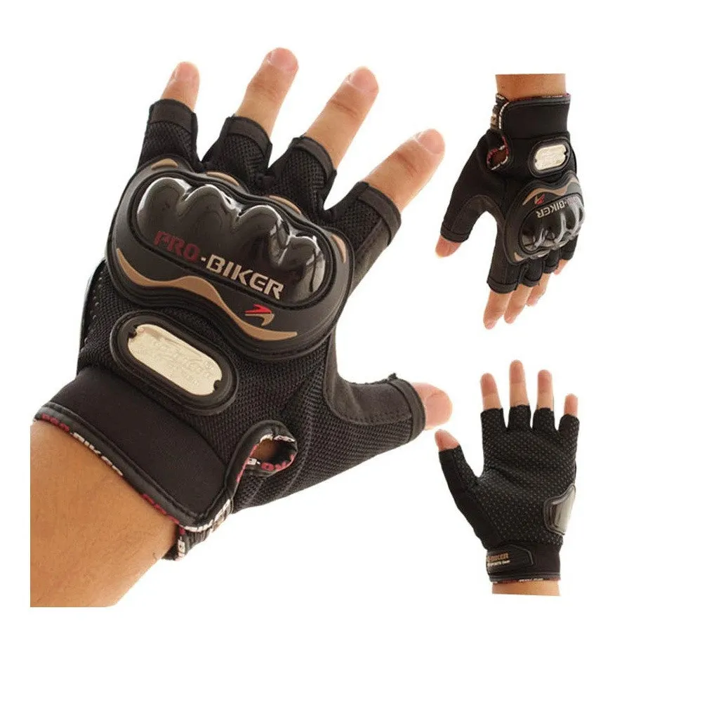 R.J.VON Biker Motorcycle Riding &Touring Hand Gloves Half Finger (Black)