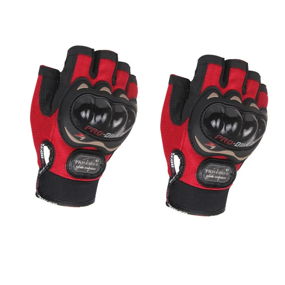 R.J.VON Biker Motorcycle Riding &Touring Hand Gloves Half Finger (RED)