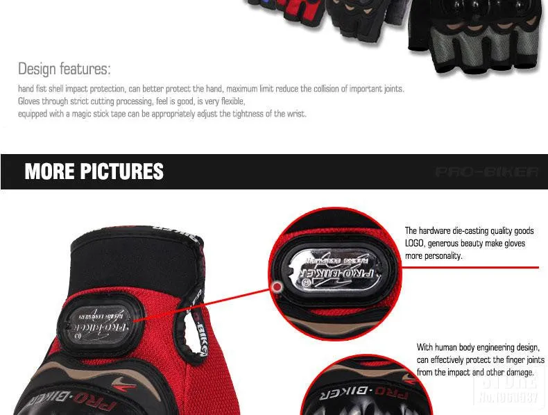 R.J.VON Biker Motorcycle Riding &Touring Hand Gloves Half Finger (RED)