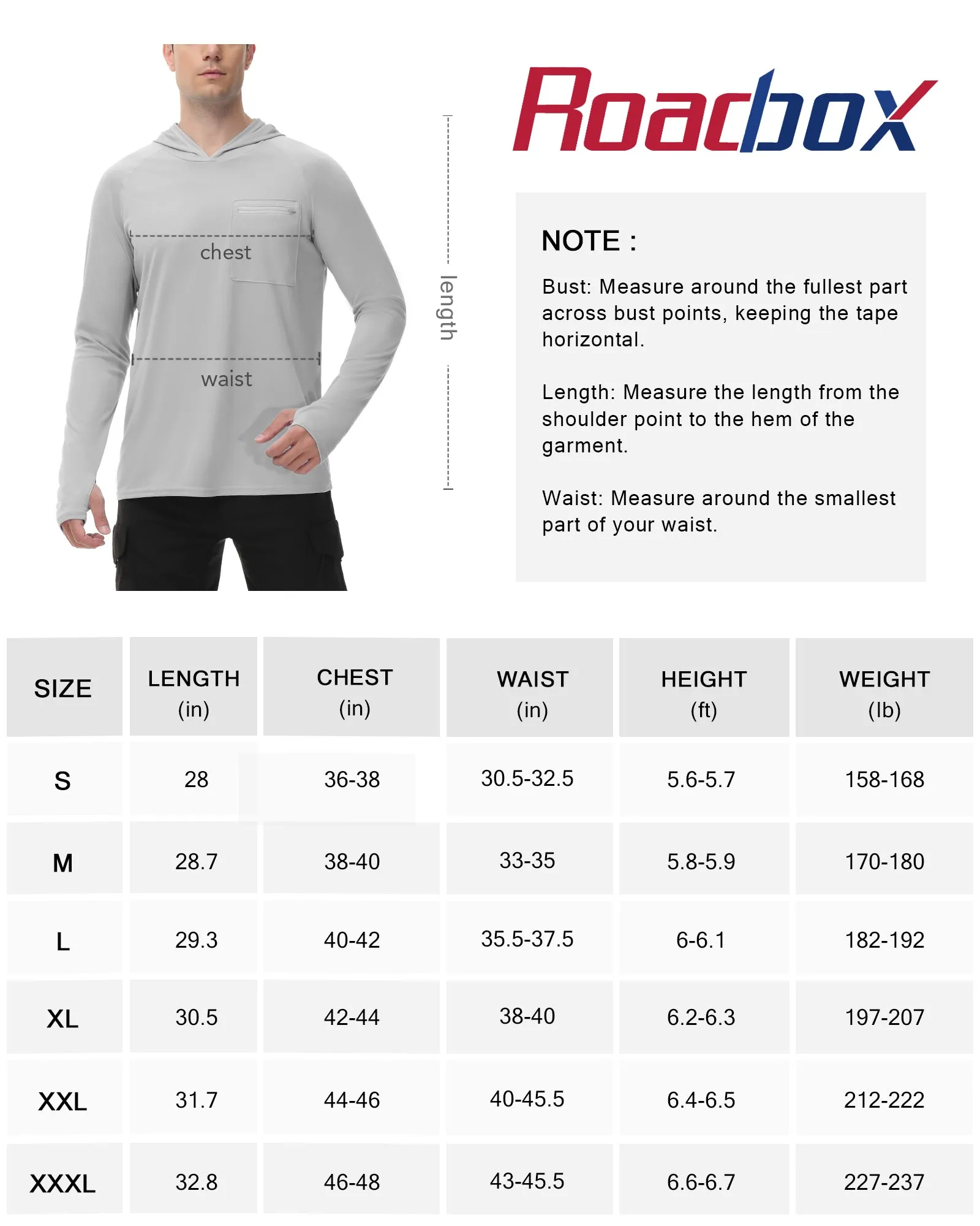 Roadbox Men's Sun Protection Hoodie Fishing Rash Guard Shirts with Secure Zip Pockets Lightweight Long Sleeve UV Shirt for Outdoor Workout, Running, Fishing, Hiking