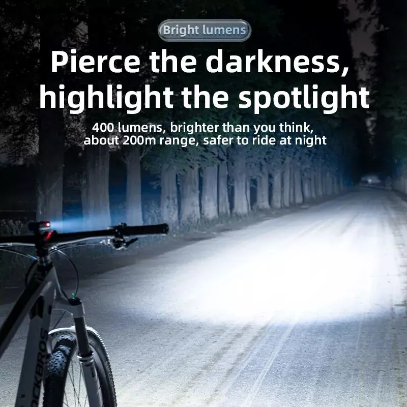 ROCKBROS 400 Lumen Waterproof Bike Front Light USB Aluminum Bicycle Headlight