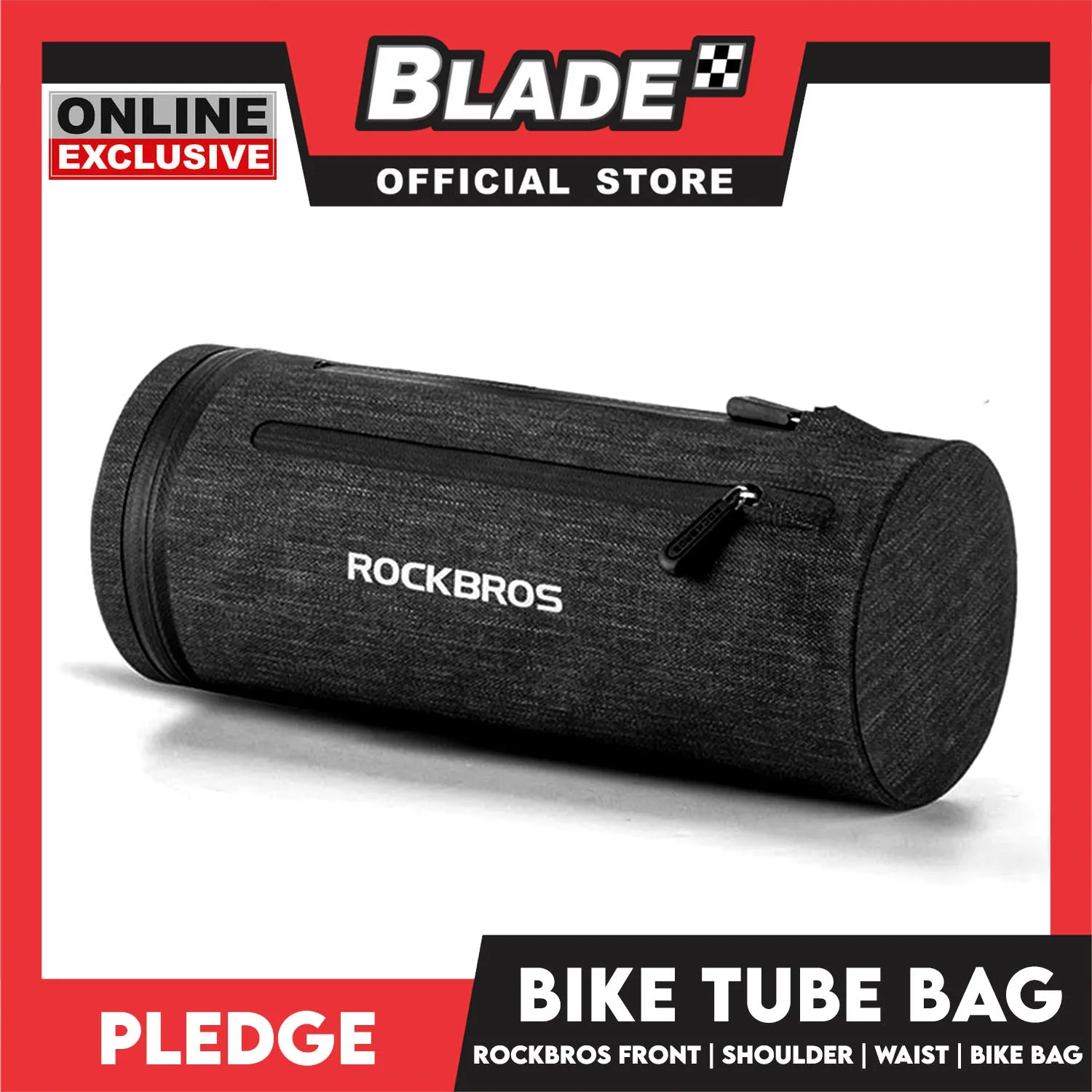 Rockbros Bike Tube Bag (Black) Bike Handlebar Bag, Bike Front Frame Storage Bag, Commuter Shoulder Bag, Waterproof Bag Pouch Multifunctional