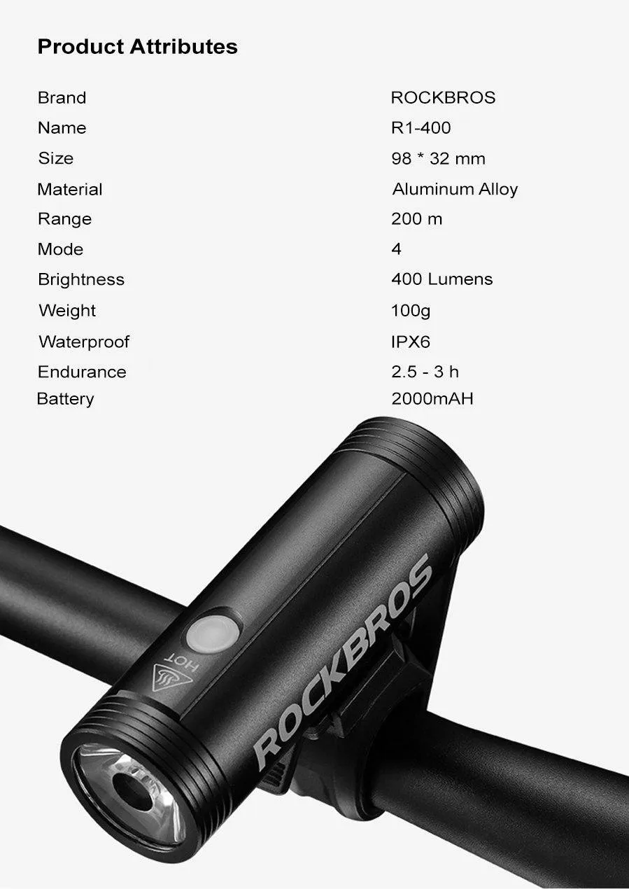 Rockbros R1-400 Lumens Bike Front Light LED