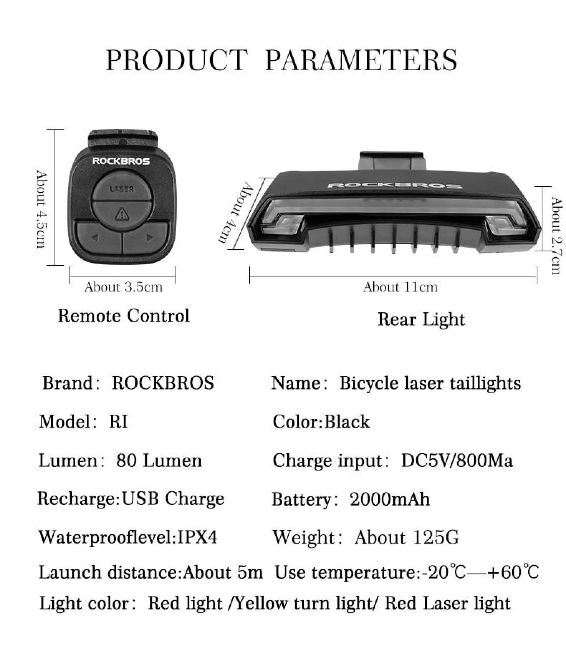 ROCKBROS R1 Laser Waterproof Safety Warning Bike Intelligent Remote Control Rear LED Light