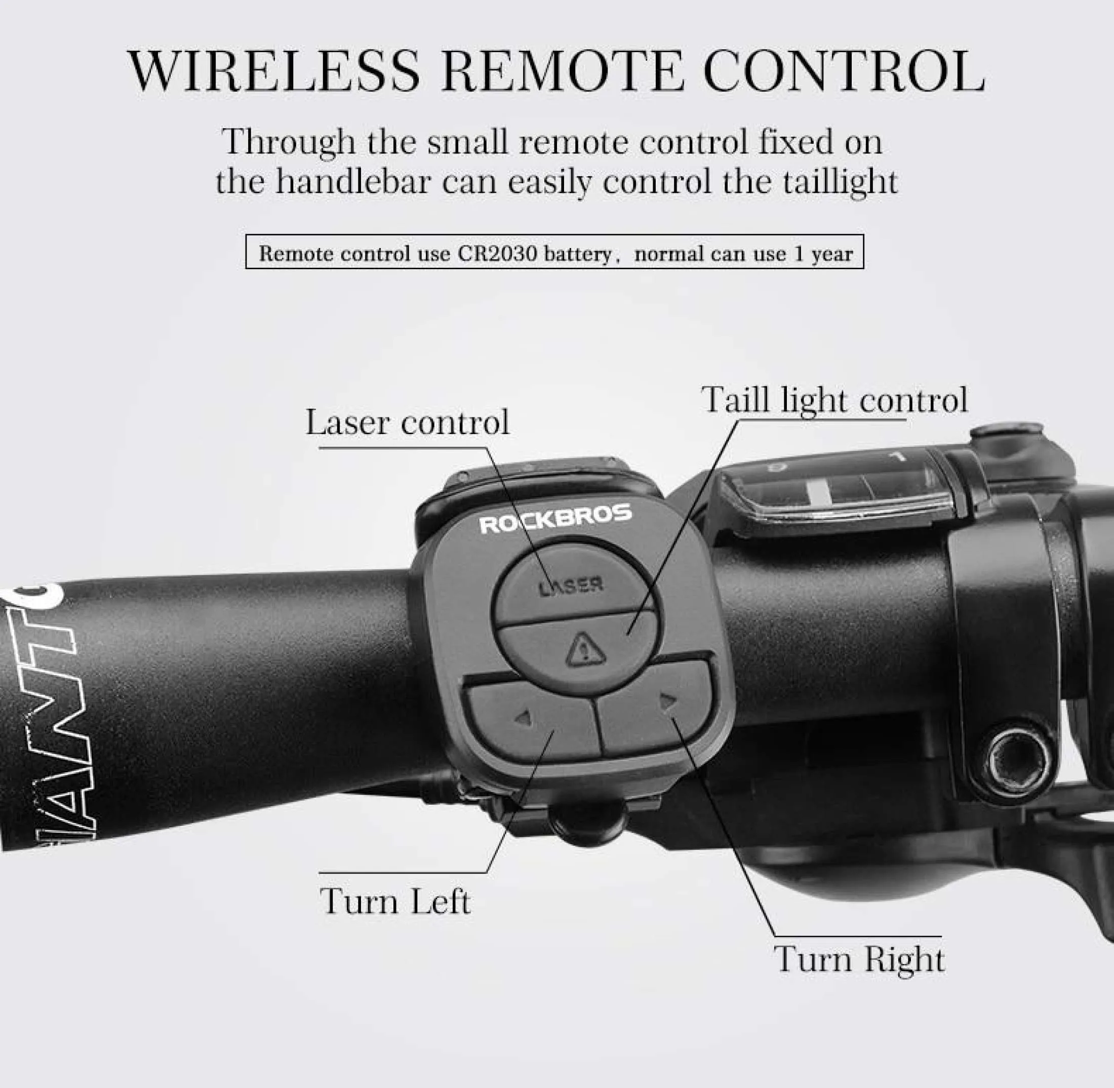 ROCKBROS R1 Laser Waterproof Safety Warning Bike Intelligent Remote Control Rear LED Light