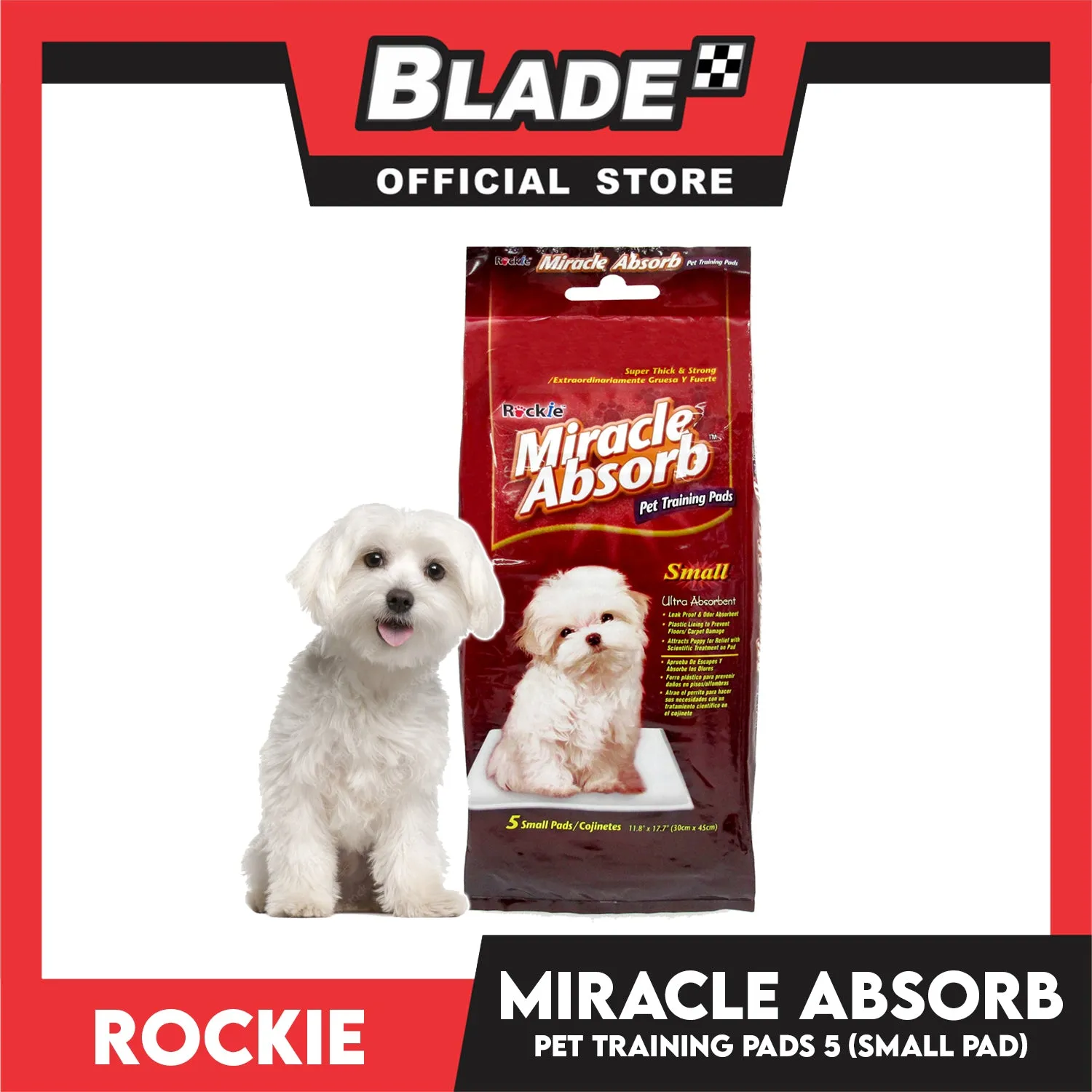 Rockie Miracle Absorb Pet Training Pads 5 Small Pads Ultra Absorbent